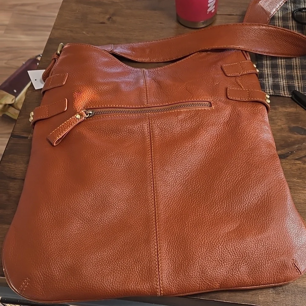 Leather Bucket Hobo Crossbody Chocolat Blu Brand Pebble Leather Gold Stud Detail